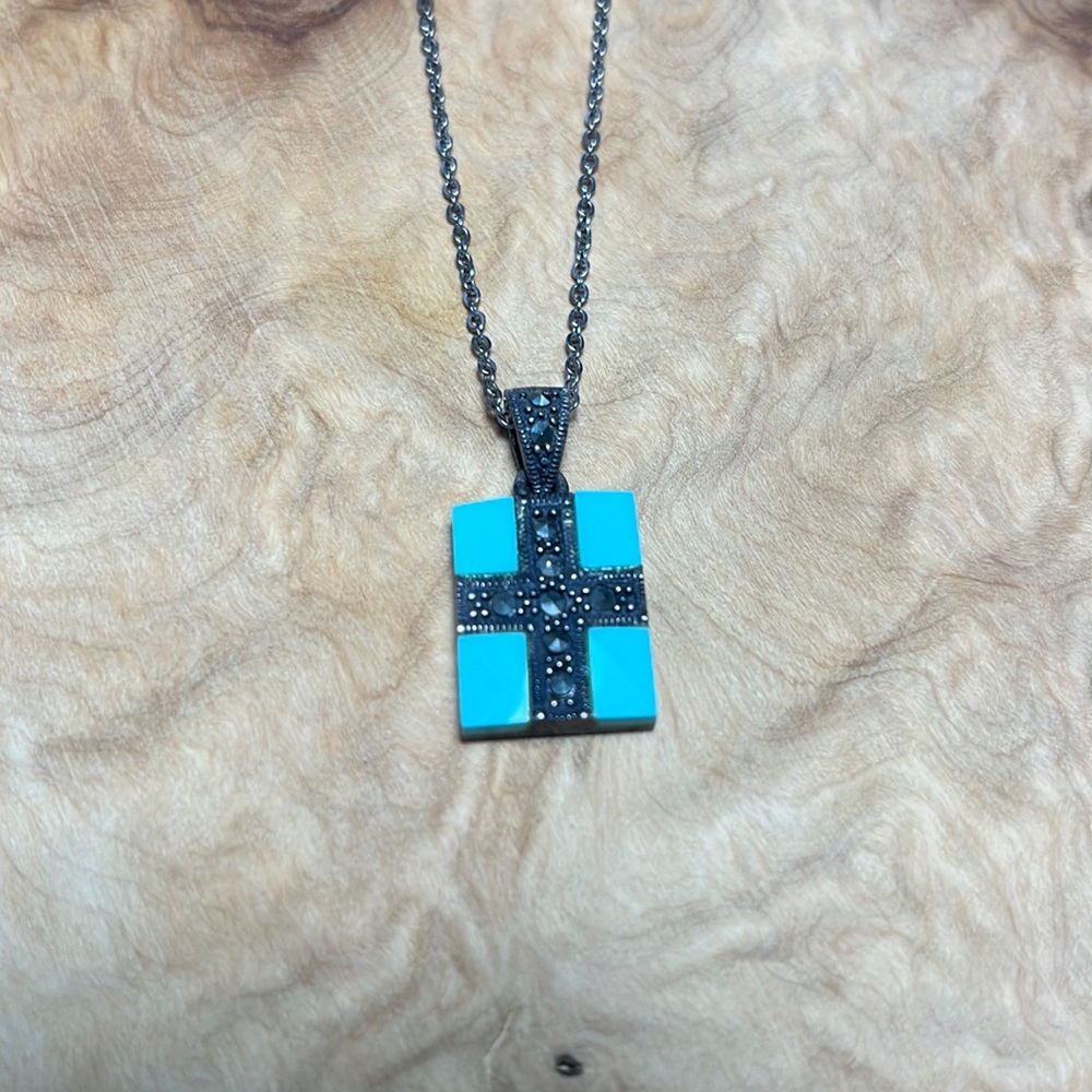 Stirling silver and turquoise enamel charm necklace